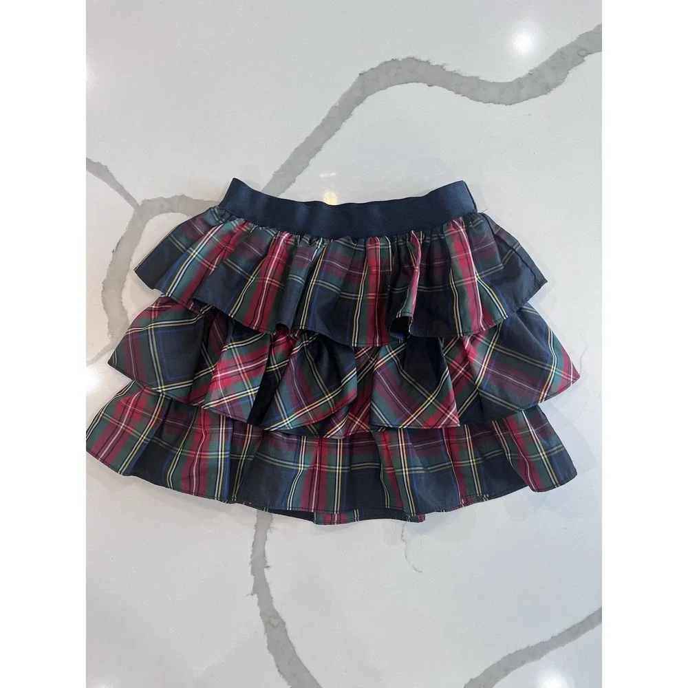 Ralph Lauren Tiered Ruffle Red Green Blue Plaid‎ Skirt Girls 6X Holiday Preppy